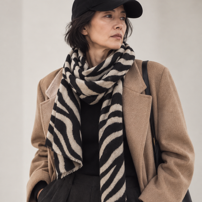Cozy Zebra Oversized Square Scarf: Ivory