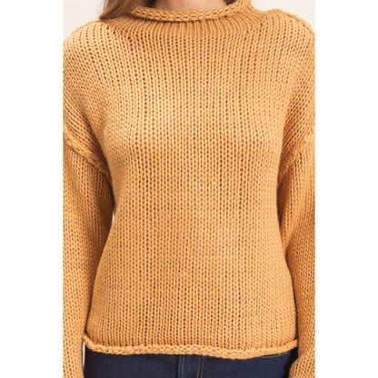Rolled Collar Loose Knit Sweater: OATMEAL / S-M-L(2-2-2)
