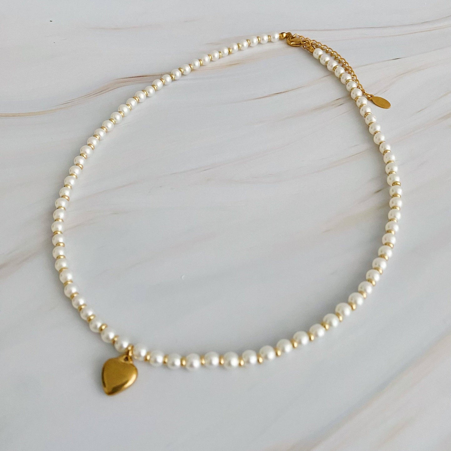 Pearl & Gold Bauble Heart Necklace