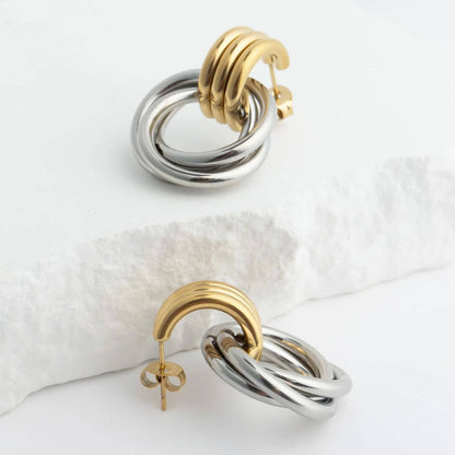 Orlune Double Round Stud Non-Tarnish Earring: Mixed Metal