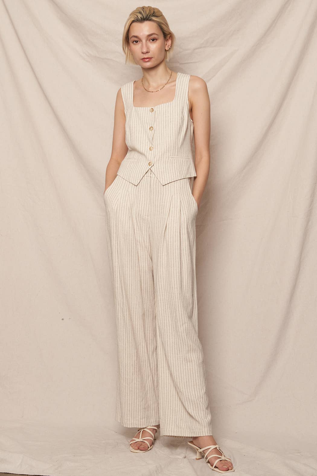 Millie Sleeveless Striped Vest : Ivory Black