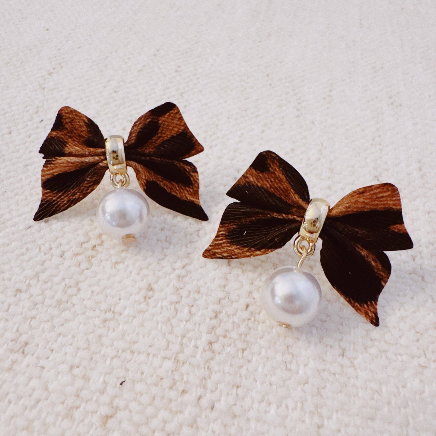 Leopard Luxe Bow and Pearl Drop Earrings