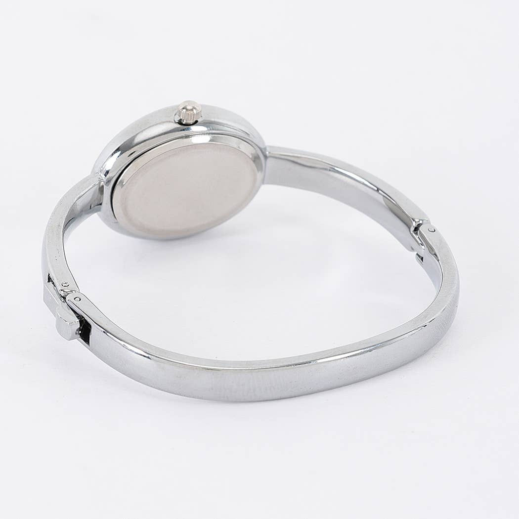 Elowen Oval Roman Numeral Bangle Watch: Silver