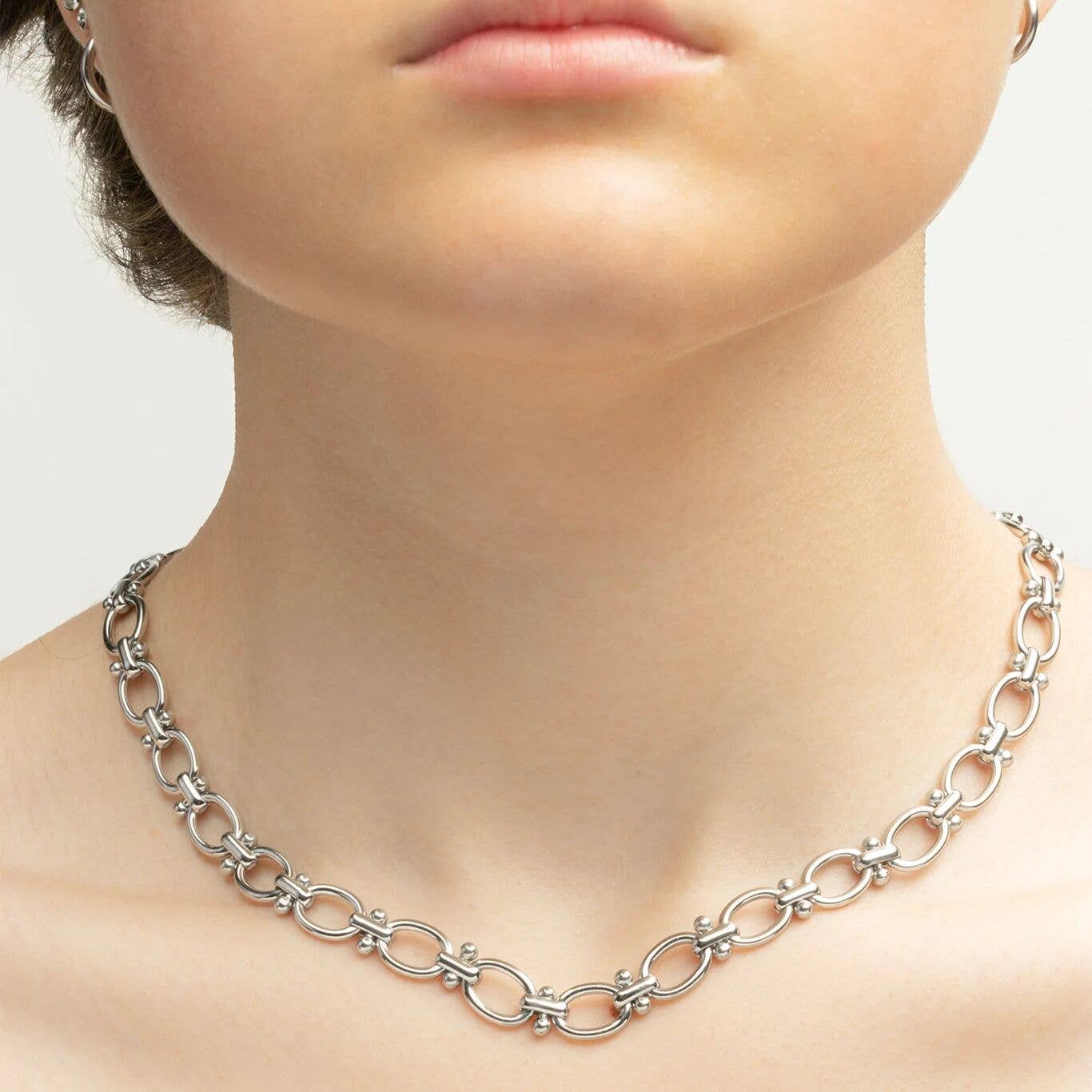 Stainless Steel Round and Bead Chain Necklace: Stainless