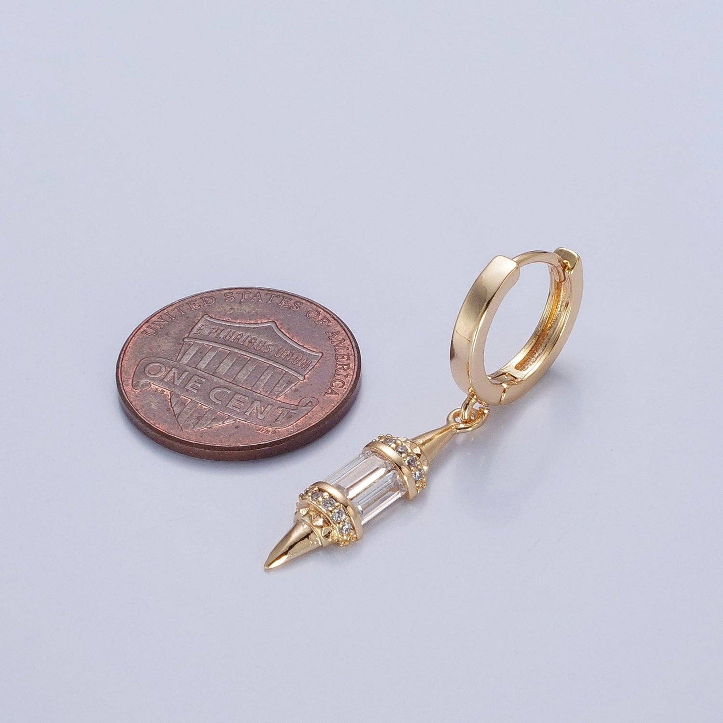 18K Gold Filled pendulum spike drop earrings, Gold Baguette spike dainty earrings, edgy style small spike earrings