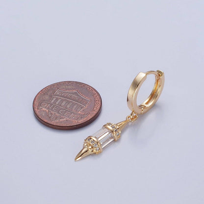 18K Gold Filled pendulum spike drop earrings, Gold Baguette spike dainty earrings, edgy style small spike earrings