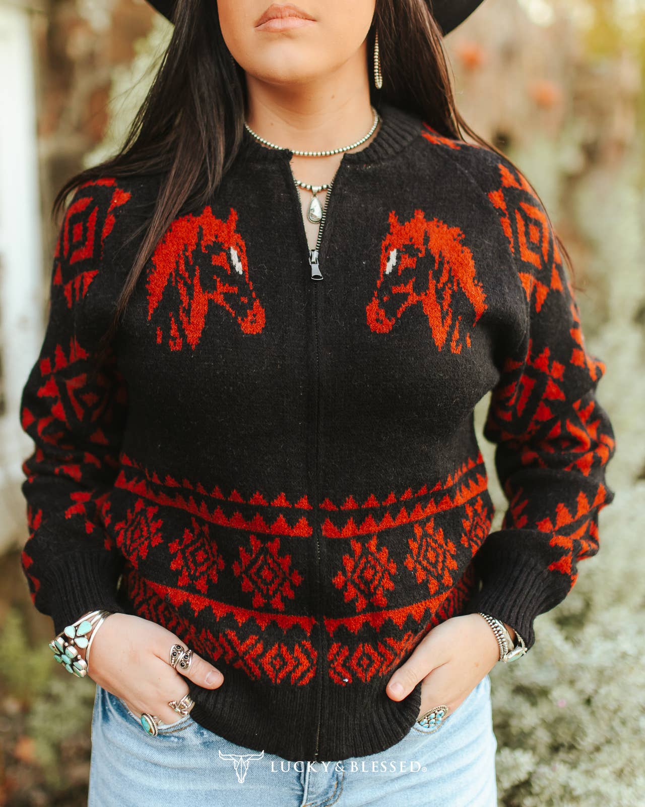 Fury Black Red Knit Zip-up Sweater
