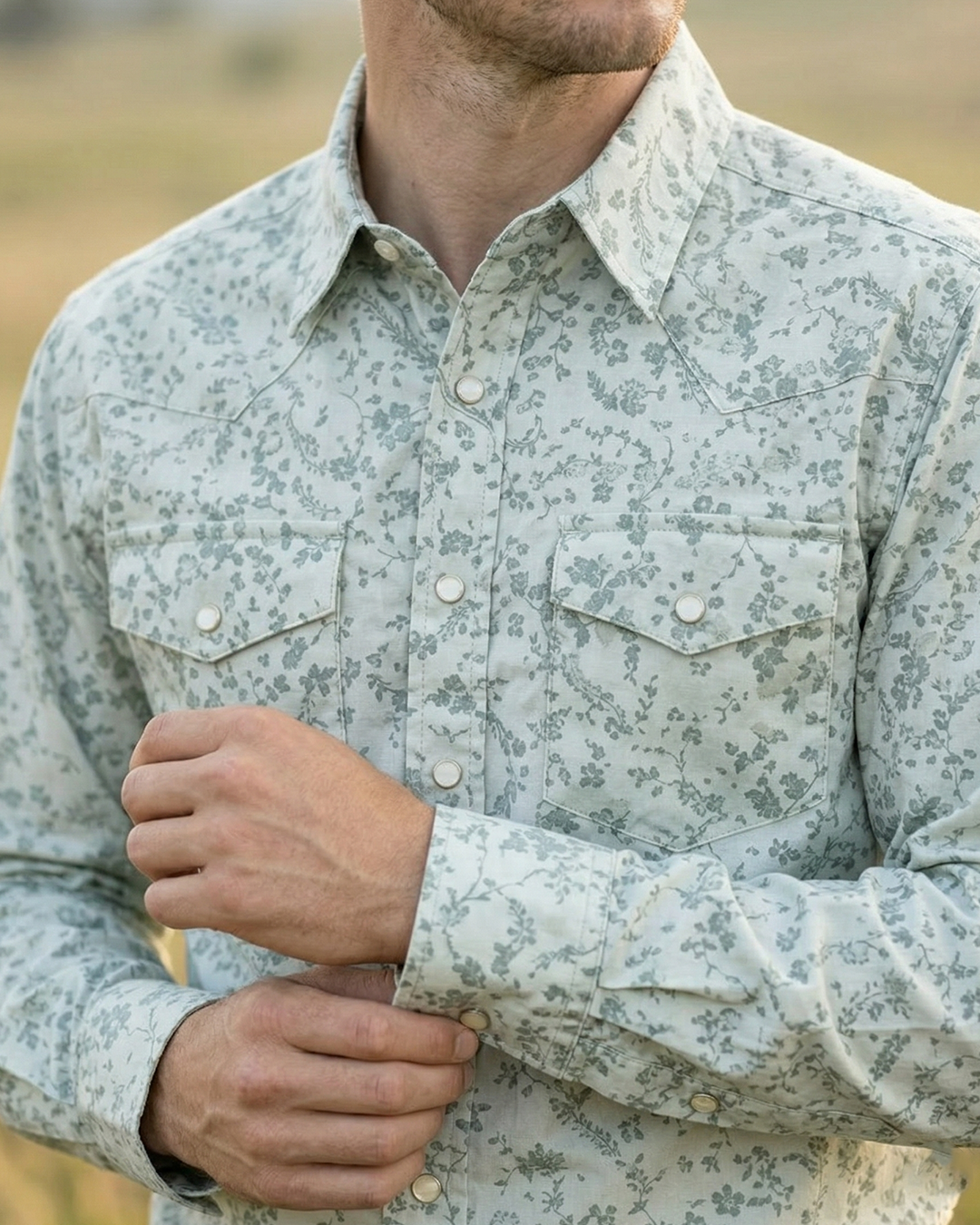 Men's Premium Cotton Western Pearl Snaps Long Sleeves Shirts with Stretch ML-26: Seafoam Blue