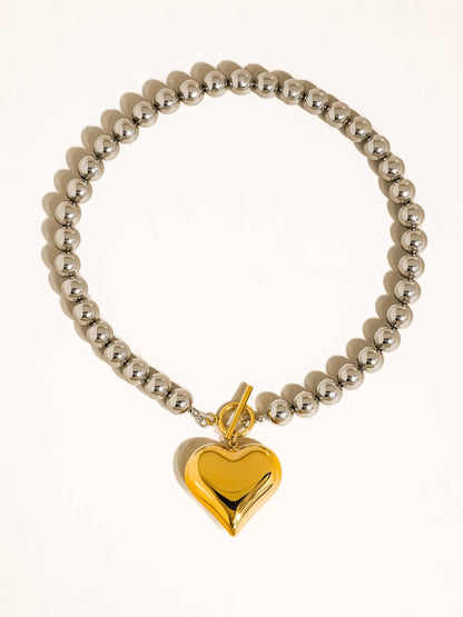 Raissa 18K Gold Non-Tarnish Two Tone Heart Necklace: Multi-Colored