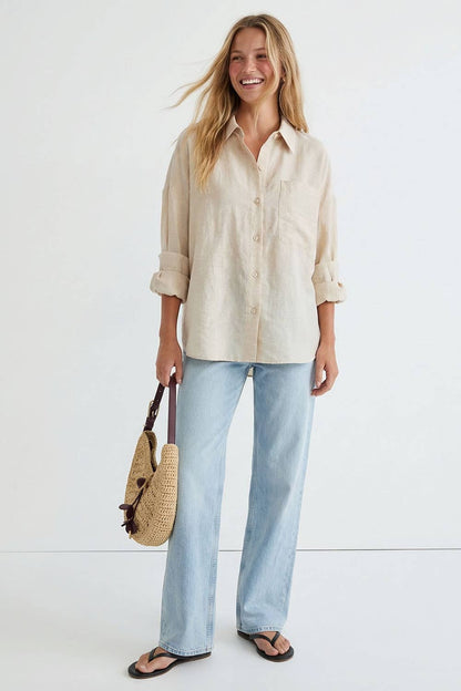 Sutton Linen Blend Rolled Sleeve Shirt: Linen