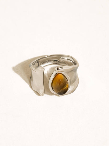Jaspe Silver Non-Tarnish Tiger Eye Statement Ring: Silver