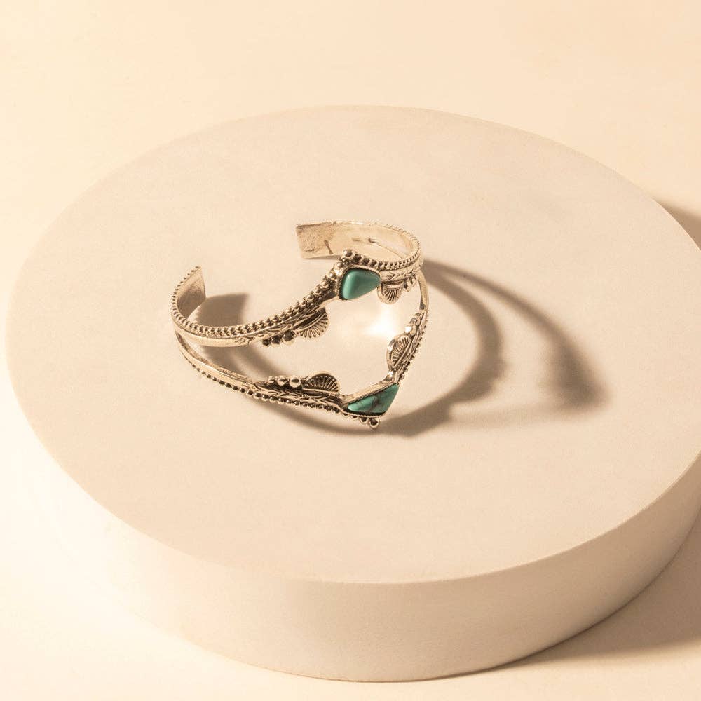 Pueblo Stack Cuff Bracelets for Women with turquoise, and feather stone detail for western wear: Turquoise