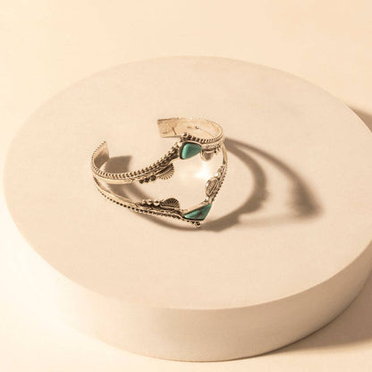Pueblo Stack Cuff Bracelets for Women with turquoise, and feather stone detail for western wear: Turquoise