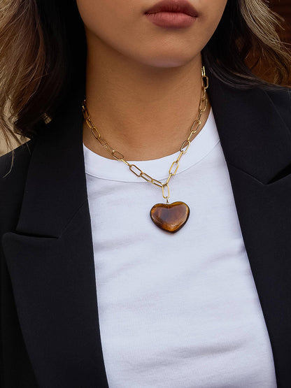 Rouelle 18K Gold Non-Tarnish Heart Chain Necklace: Brown