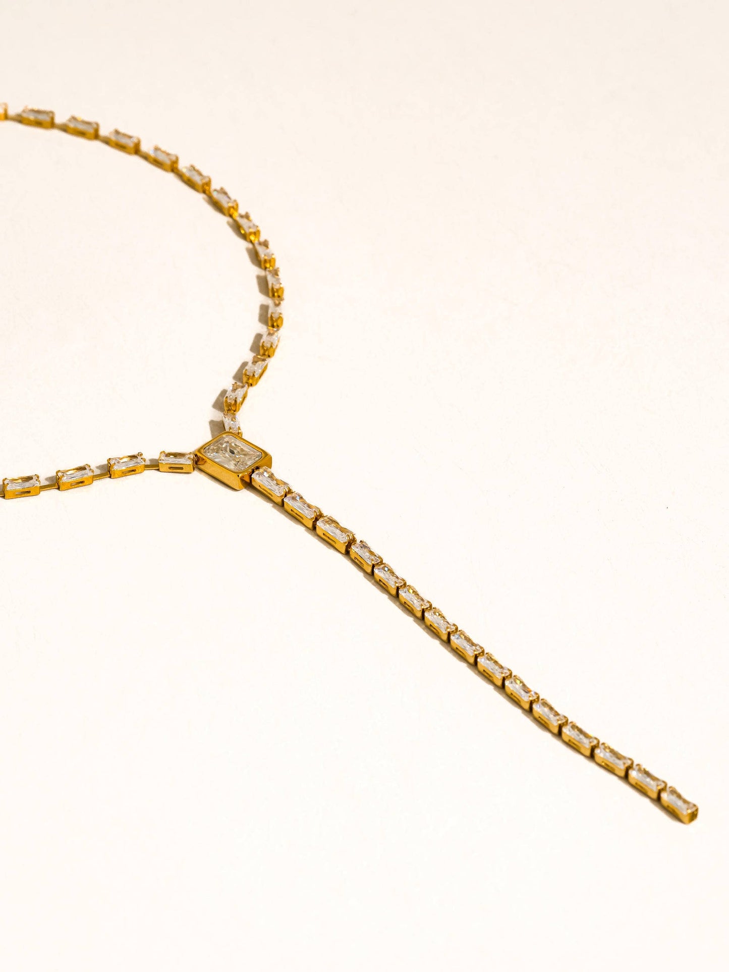 Cieline 18K Gold Non-Tarnish CZ Lariat Necklace: Yellow Gold