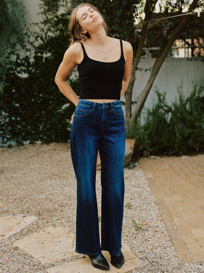 SUPER HIGH RISE FULL LENGTH DARK WASH WIDE JEANS T6937: UPLIFTED JEWEL / 25