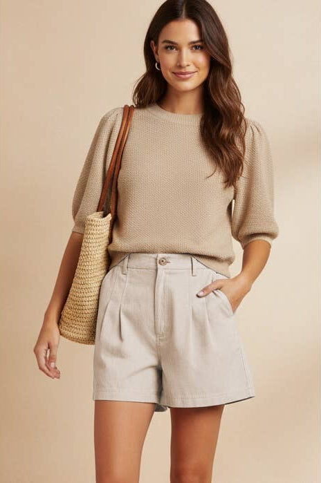 Sutton Soft Matte Pull-on Shorts: Light Tan