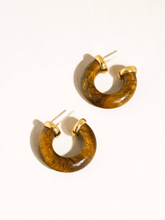 Quinnley 18K Gold Western Natural Stone Hoop Earring: Brown