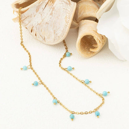 18K Gold PVD Stainless Steel Dangle Turquoise Stone Necklace: Stainless