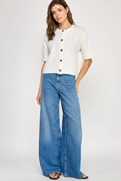 Courtney Super Soft Loose Fit Button Down Cardigan: Off White