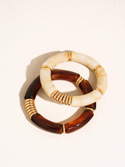 Cove 18K Gold Non-Tarnish Chunky Resin Bangle Set: Brown