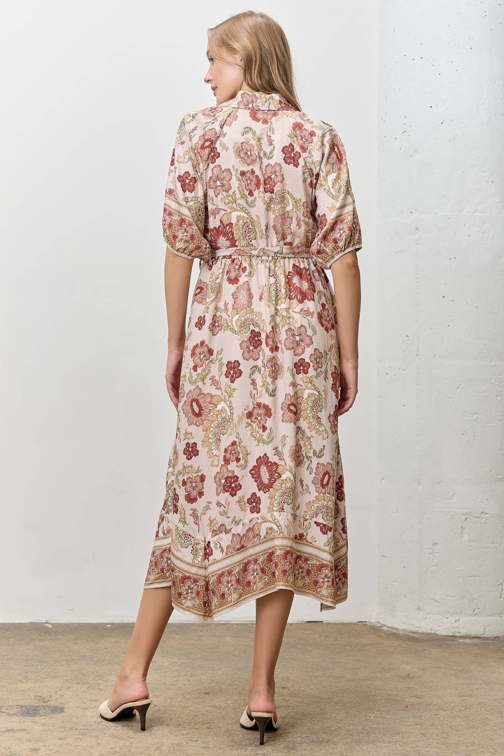 Rosalie Floral Print Button-Front Midi Dress: MAUVE MULTI