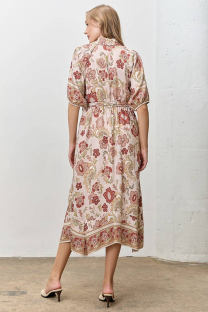 Rosalie Floral Print Button-Front Midi Dress: MAUVE MULTI