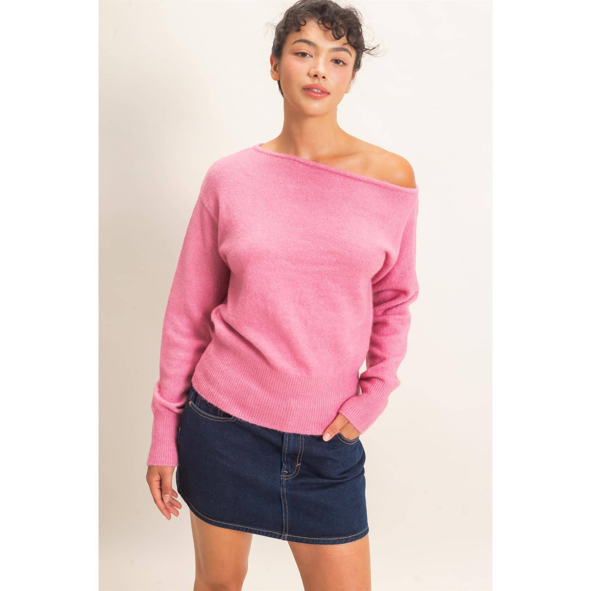 Off The Shoulder Sweater Top: TAUPE / S-M-L(2-2-2)