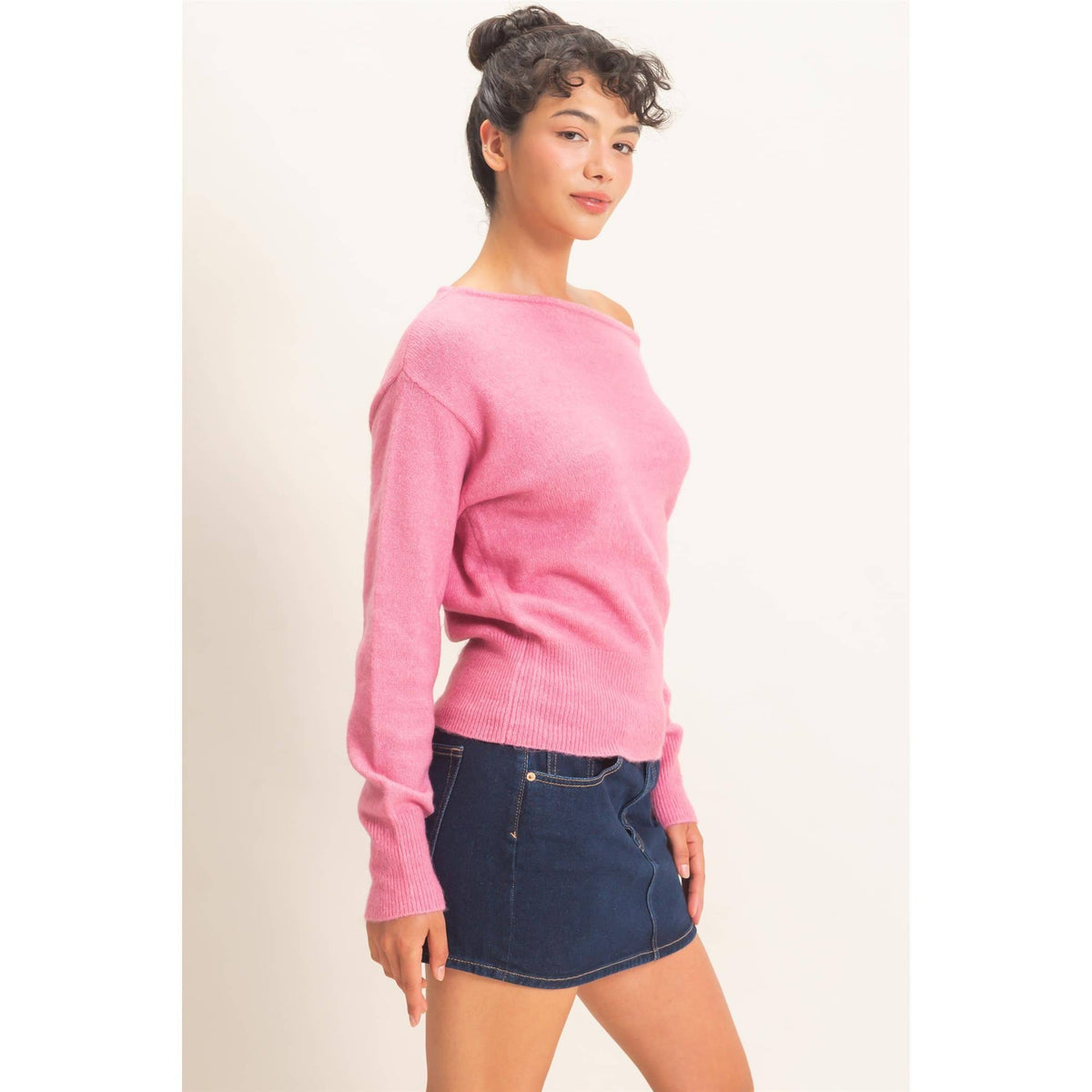 Off The Shoulder Sweater Top: TAUPE / S-M-L(2-2-2)
