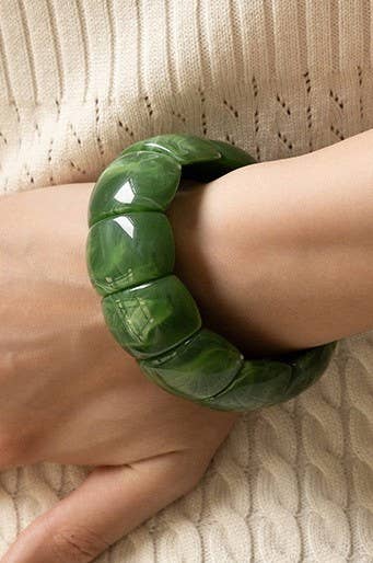 Color-Block Acrylic Stretch Cord Bracelet |: Green Jade
