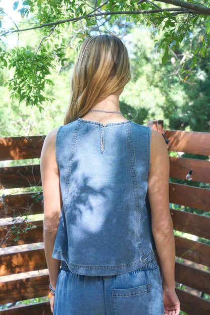 Bonnie Seam Detail Sleeveless Top: Denim