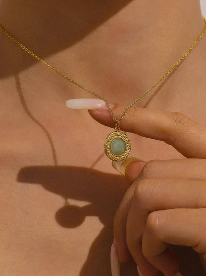 Enric 18K Gold Non-Tarnish Natural Stone Necklace: Green