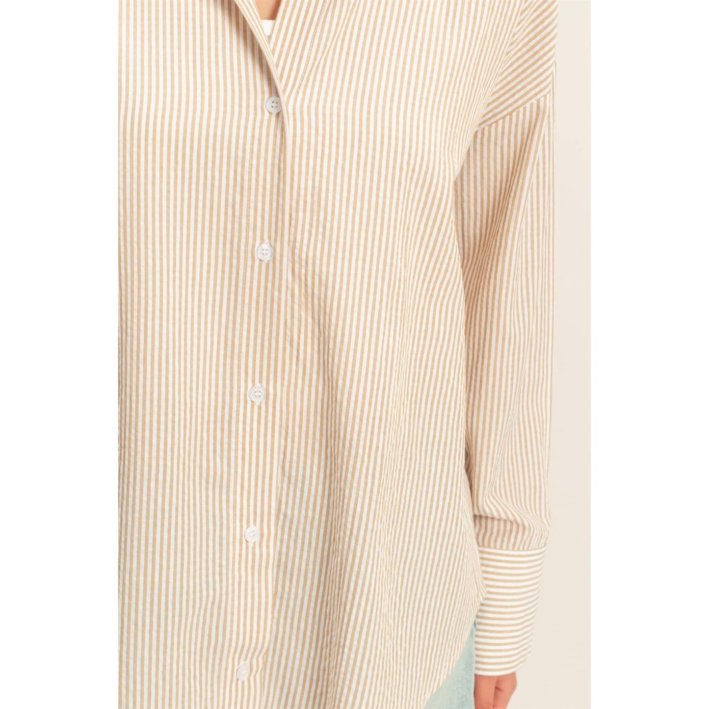 The Parker Striped Button-Up Shirt: TAUPE