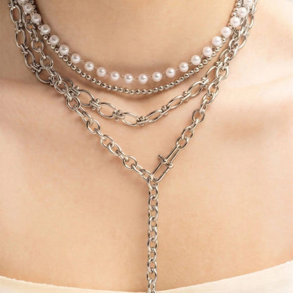 Stainless Steel Round and Bead Chain Necklace: Stainless