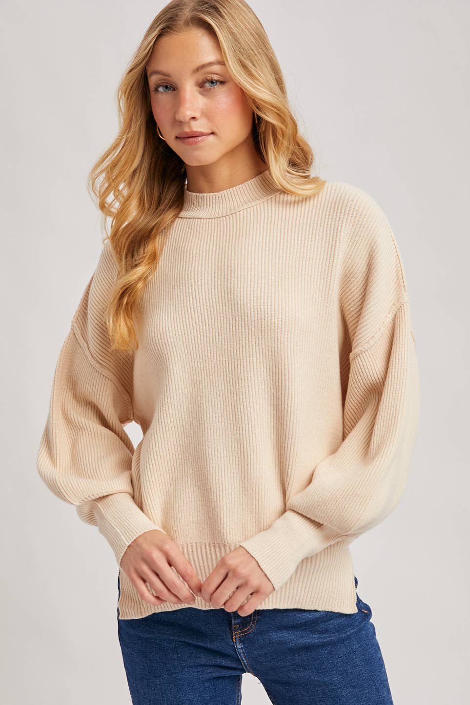 Frost Ribbed Mock Neck Pullover: Shell