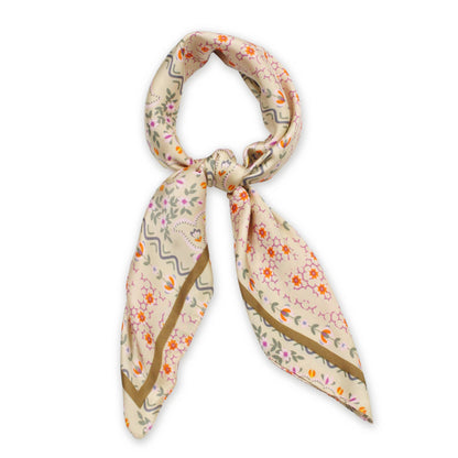 Floral Print Satin Square Scarf/Headwrap/Tube top: Beige Floral