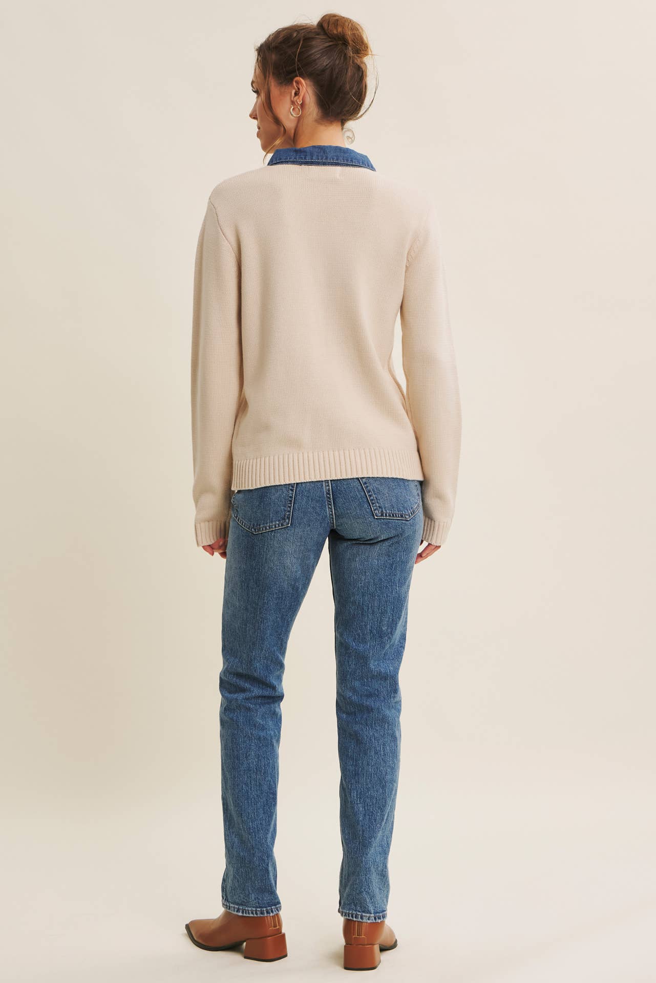 Classic Yet Endlessly Wearable Henley Sweater Top: Ecrus