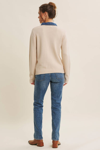Classic Yet Endlessly Wearable Henley Sweater Top: Ecrus