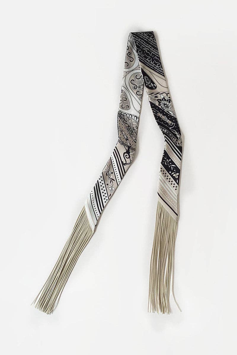 Printed Fringed Detail Scarf: 7 / One Size