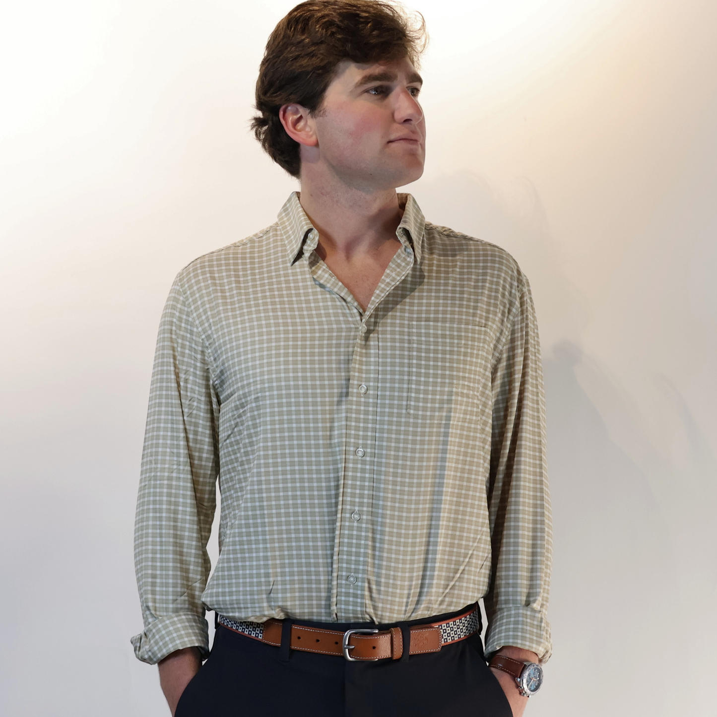 Performance Button Down: Tan