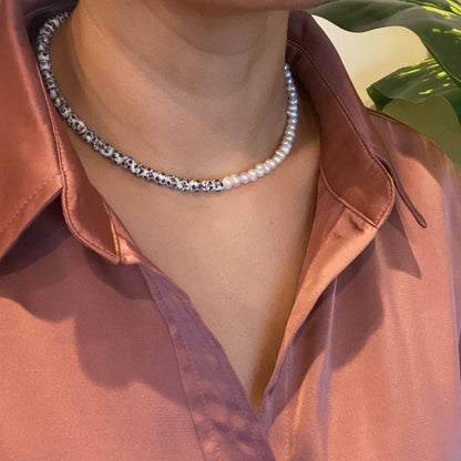 So Fresh Pearl And Porcelain Choker Necklace: Black