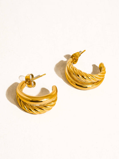 Ghislaine 18K Gold Non-Tarnish Braided Double Hoop Earring: Yellow