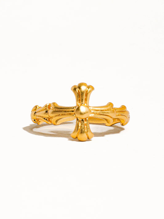 Ruth 18K Gold Vintage Adjustable Cross Ring: Yellow Gold