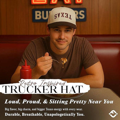 Two Tone Embroidered Cap - Texas (Upside Down) - Brown/Beige