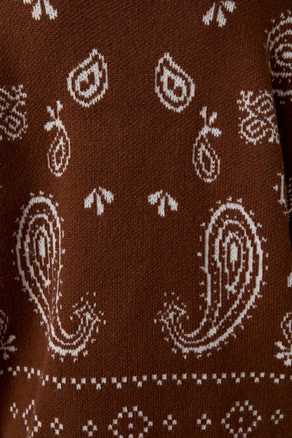 Amber Ling Sleeve Paisley Cardigan: Brown