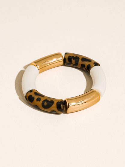 Aira 18K Gold Non-Tarnish Chunky Leopard Resin Bangle Set: Leopard