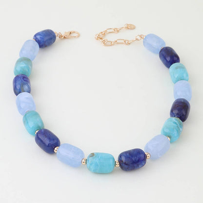 Multi Marble Stone Tube Beaded Necklace: BR