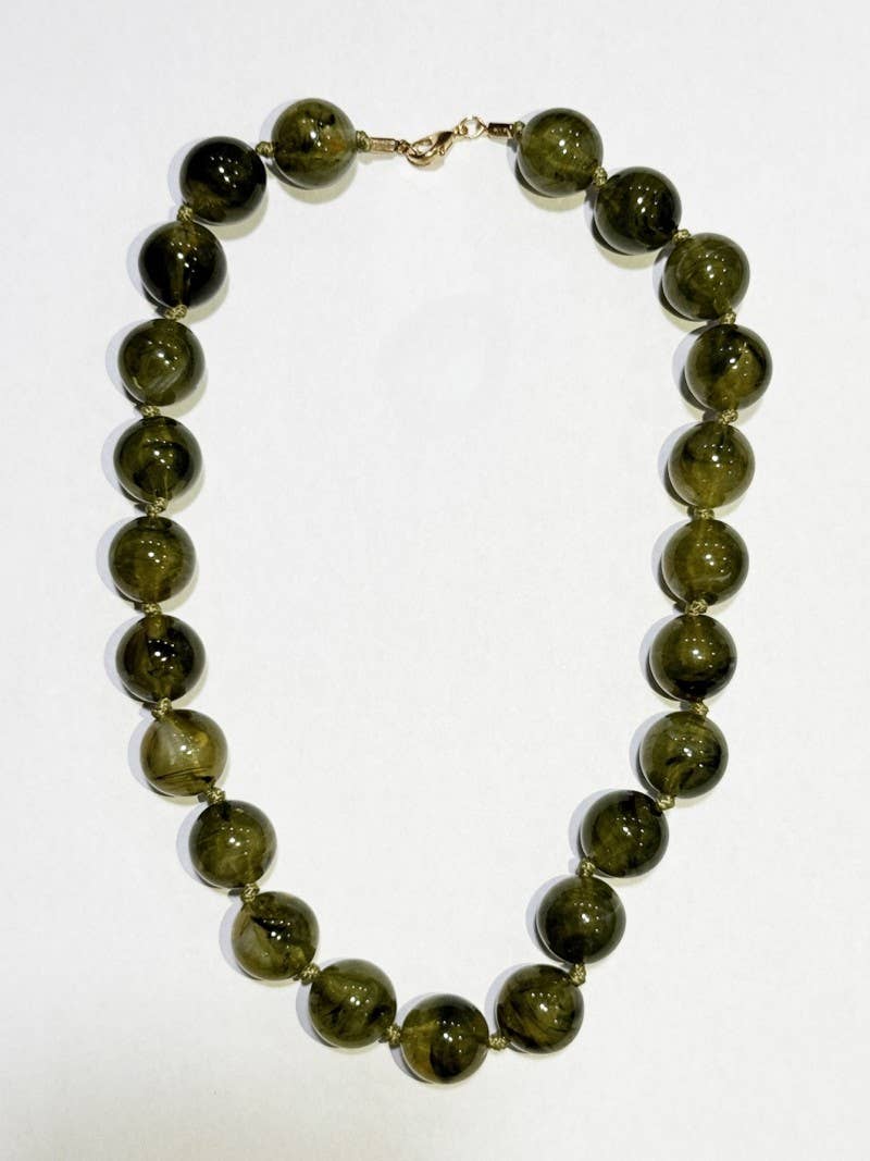 NATURAL STONE AGATE GLASS STAINLESS STEEL NECKLACE| 40NK9627: Brown