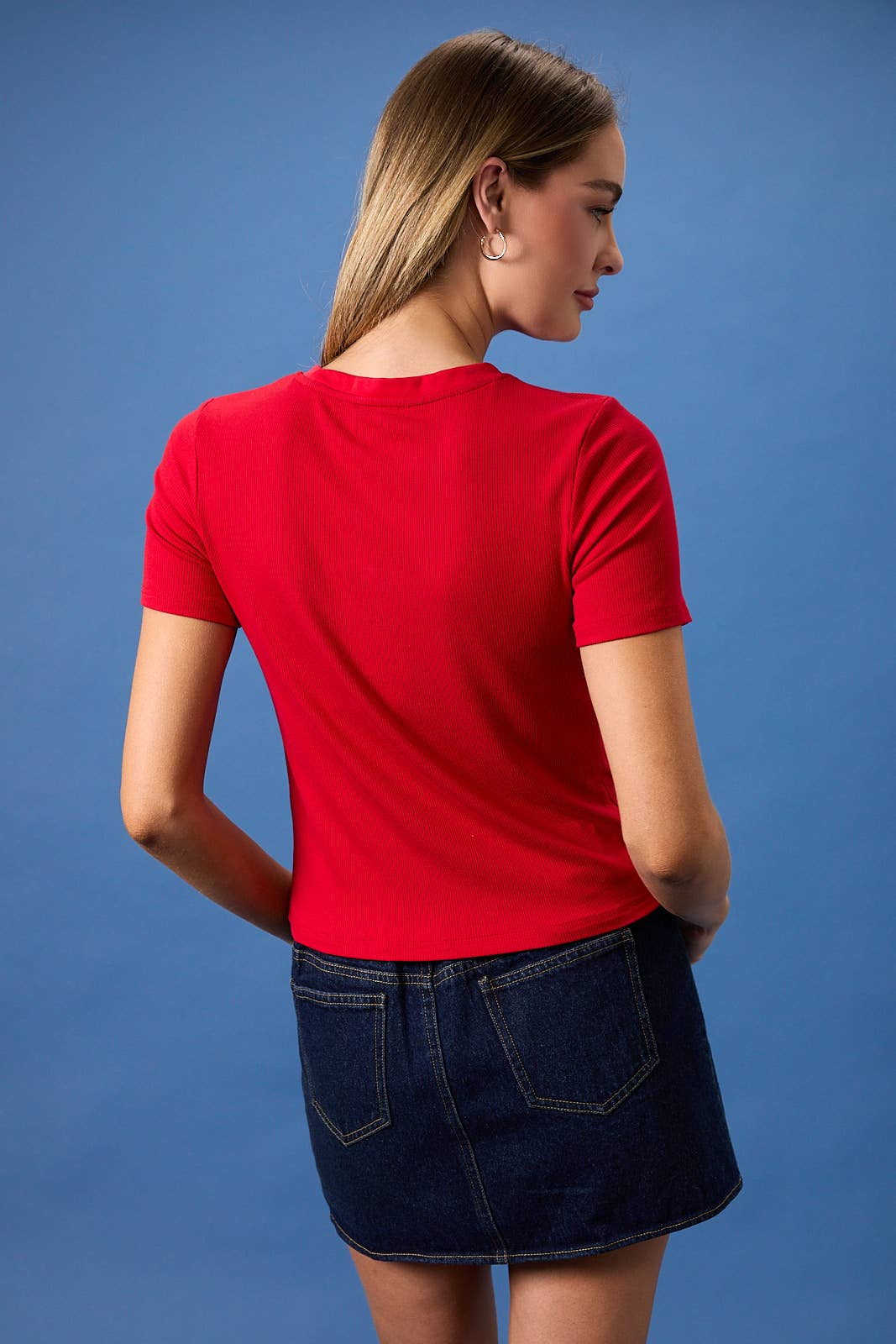 CREW NECK USA COCKTAIL EMBROIDERED RIBBED BABY TEE: Red