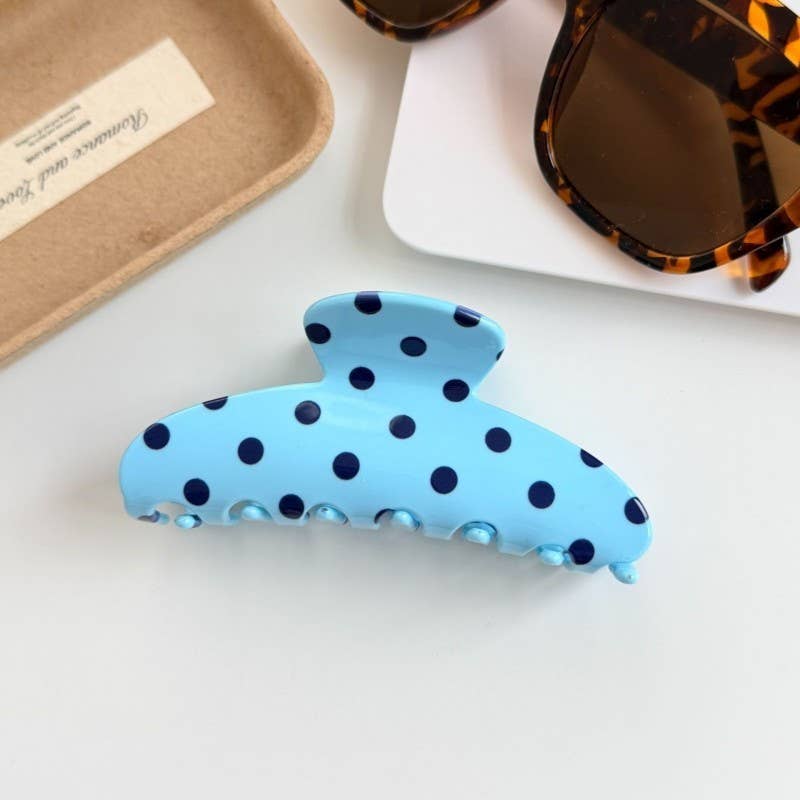 Retro Polka Dot Hair Claw - Glossy Spotted French | 40H1099: Off White